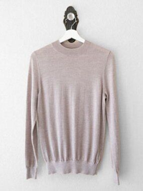 FIBFLX 100% Wool Sweater Medium Beige Lightweight Knit Minimalist Classic